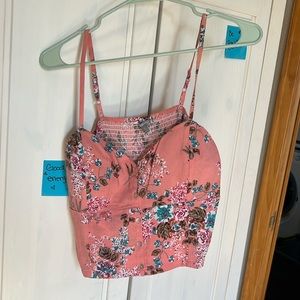Peachy pink crop top floral Charlotte Russe
